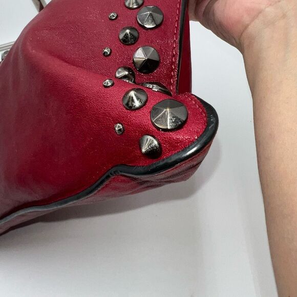 Skylar | Black Shiny Snake Printed Leather Clutch with  Jimmy Choo Laptop Holder/Clutch/Wristlet Black and Red Leather‎ With Studs